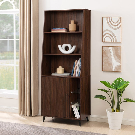 Walker Edison Contemporary Minimal Glass-Shelf 1-Door Storage Cabinet - lily & onyx