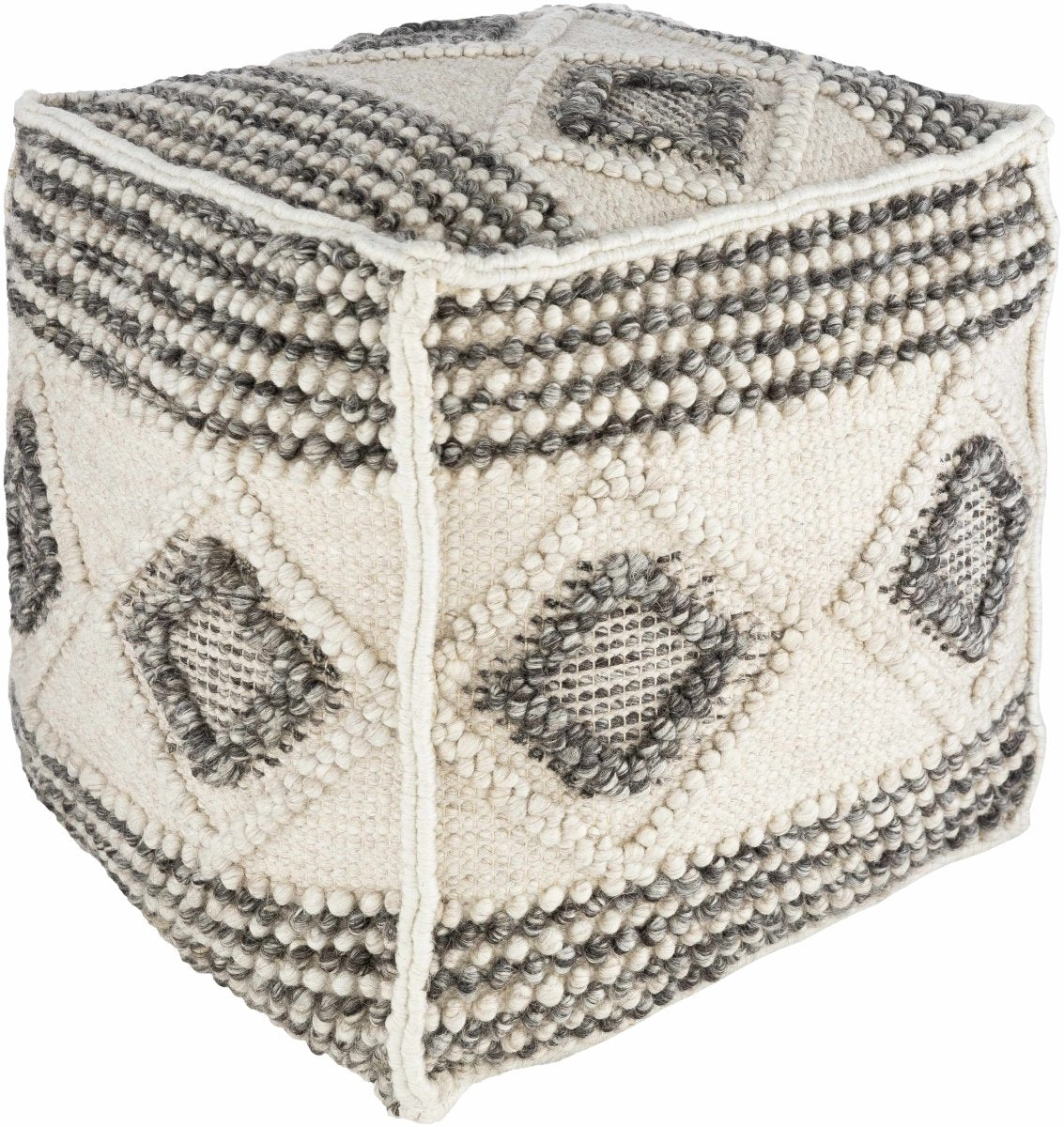 Boutique Rugs Cowanesque Beige Diamond - Patterned Square Pouf - lily & onyx