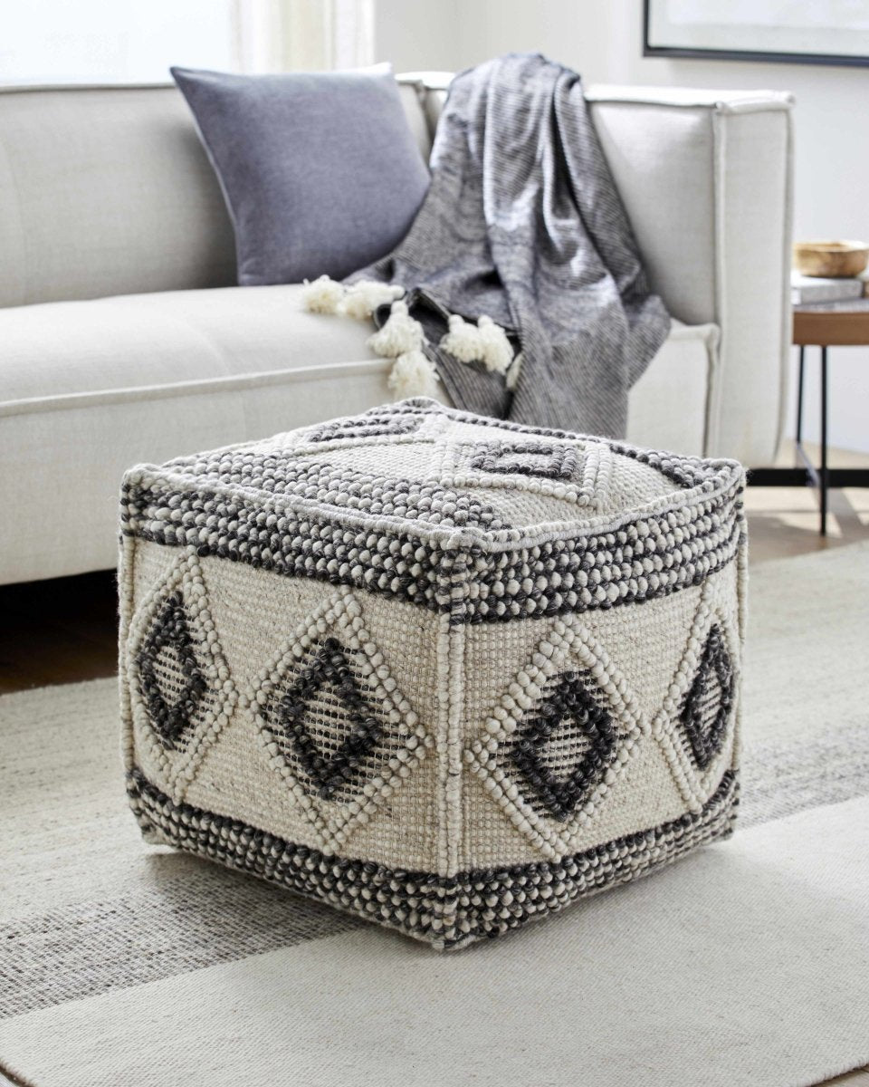 Boutique Rugs Cowanesque Beige Diamond - Patterned Square Pouf - lily & onyx