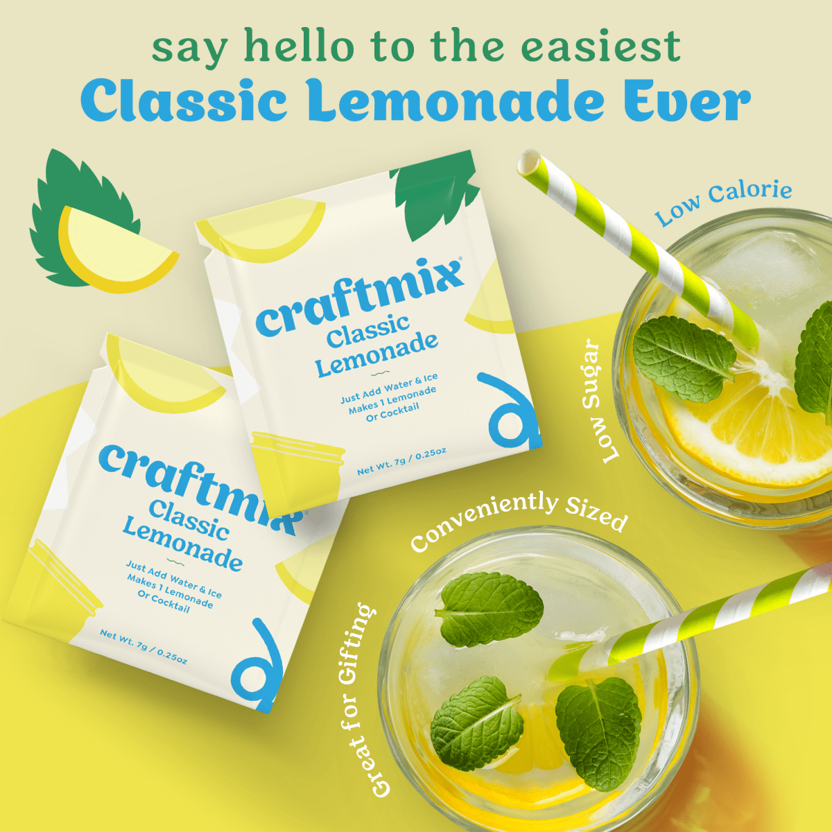 Craftmix Classic Lemonade Cocktail Mixer - Single - Serve Drink Mix Packets - 12 Pack