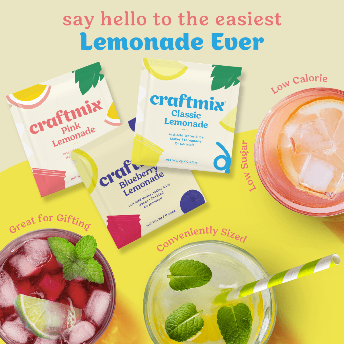 Craftmix Lemonade Variety Pack Cocktail Mixer - Single - Serve Drink Mix Packets - 24 Pack