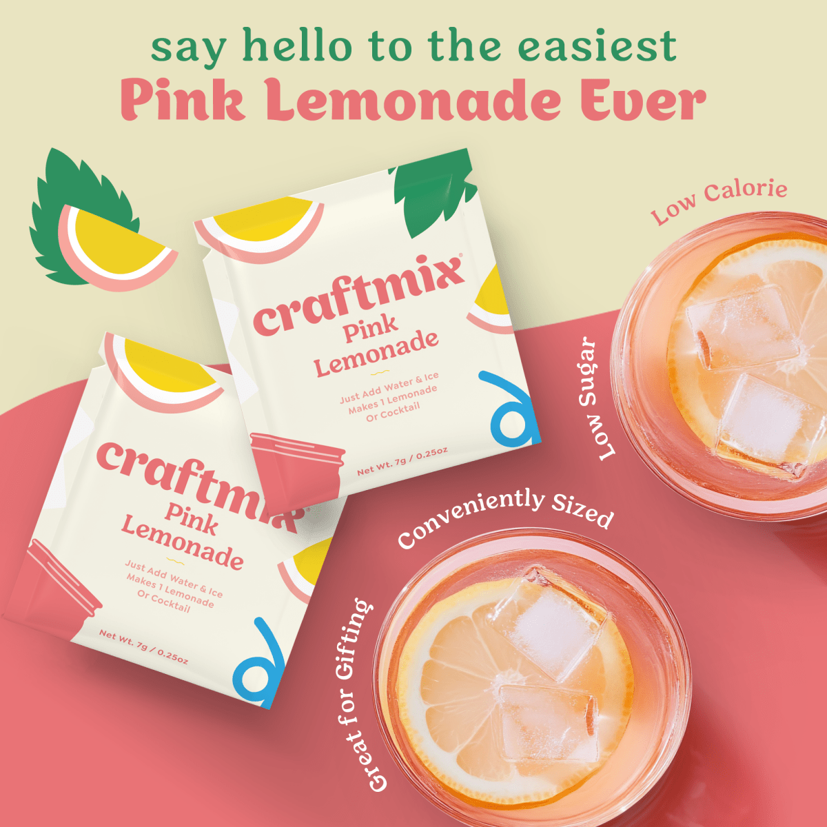 Craftmix Pink Lemonade Cocktail Mixer - Single - Serve Drink Mix Packets - 36 Pack