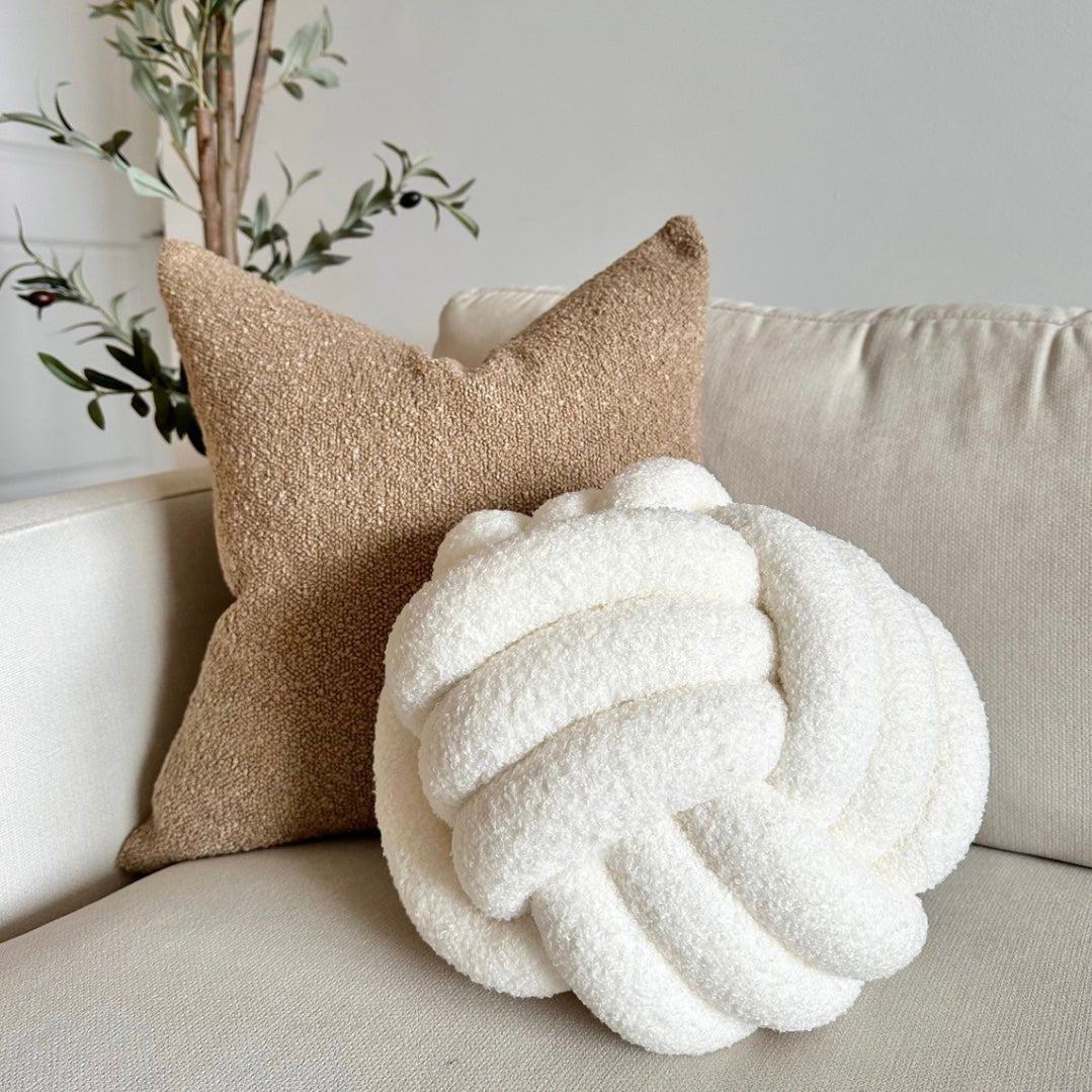 Busa Designs Cream Knotted Plush Accent Pillow - lily & onyx