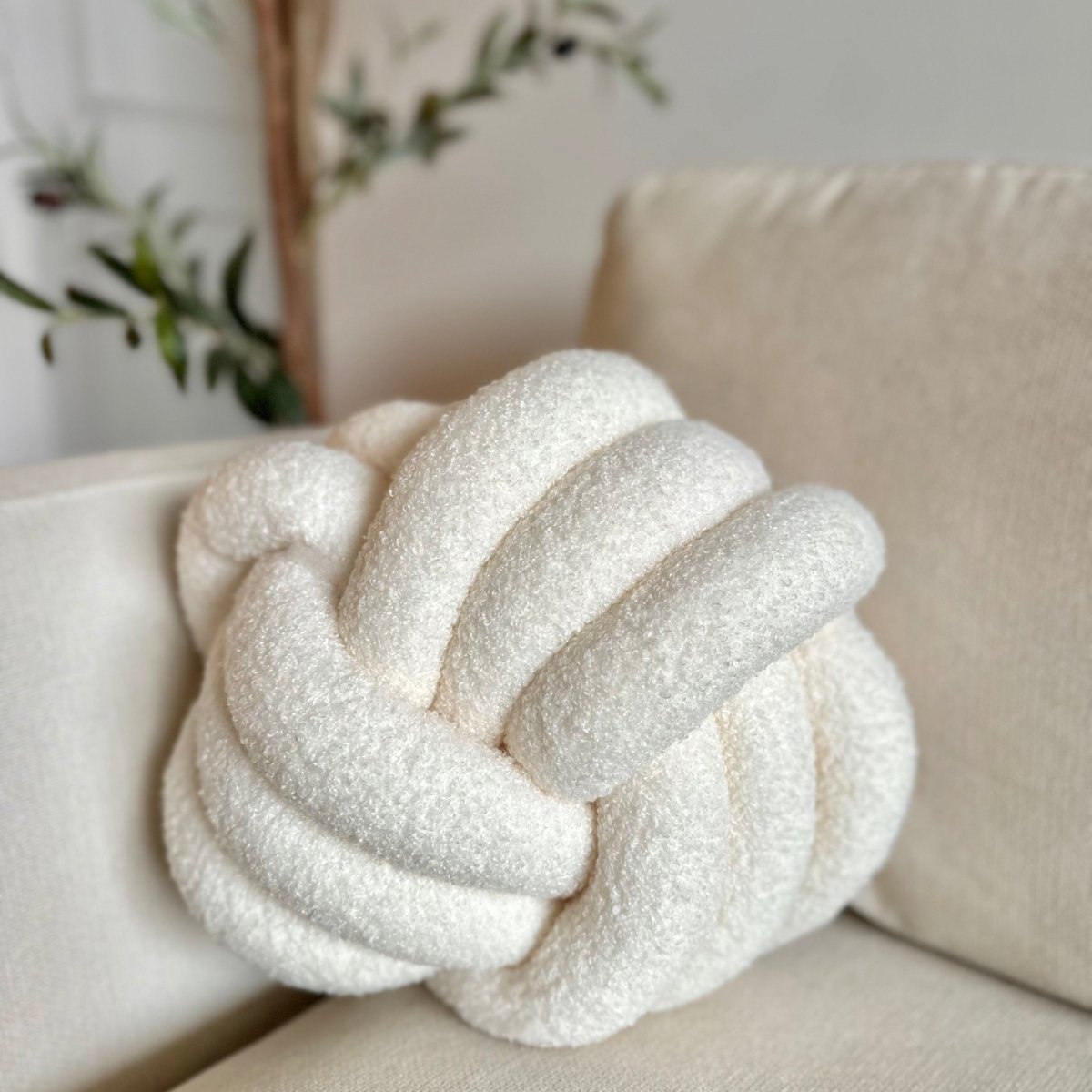 Busa Designs Cream Knotted Plush Accent Pillow - lily & onyx