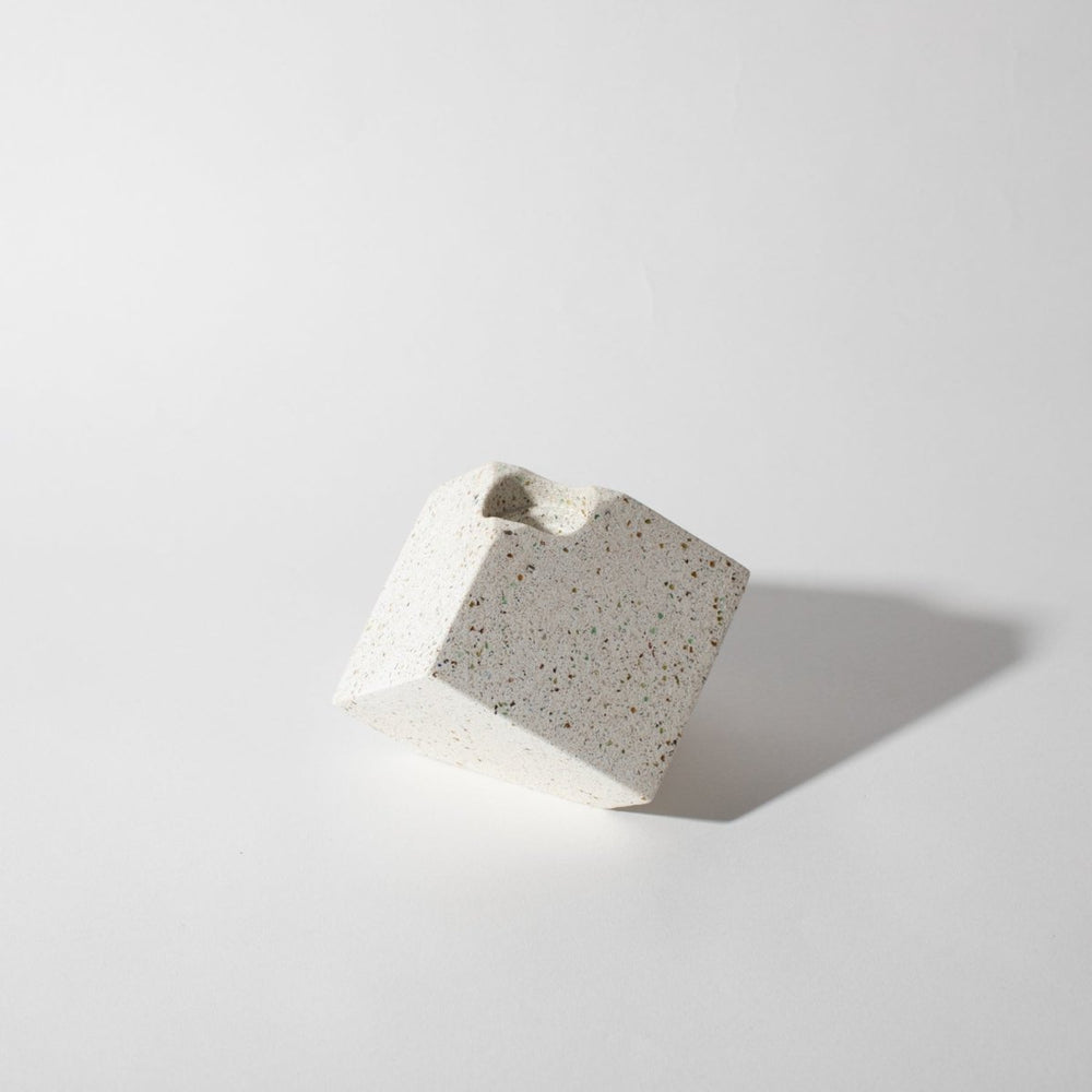 Pretti.Cool Cube Candlestick Holder | White Terrazzo - lily & onyx