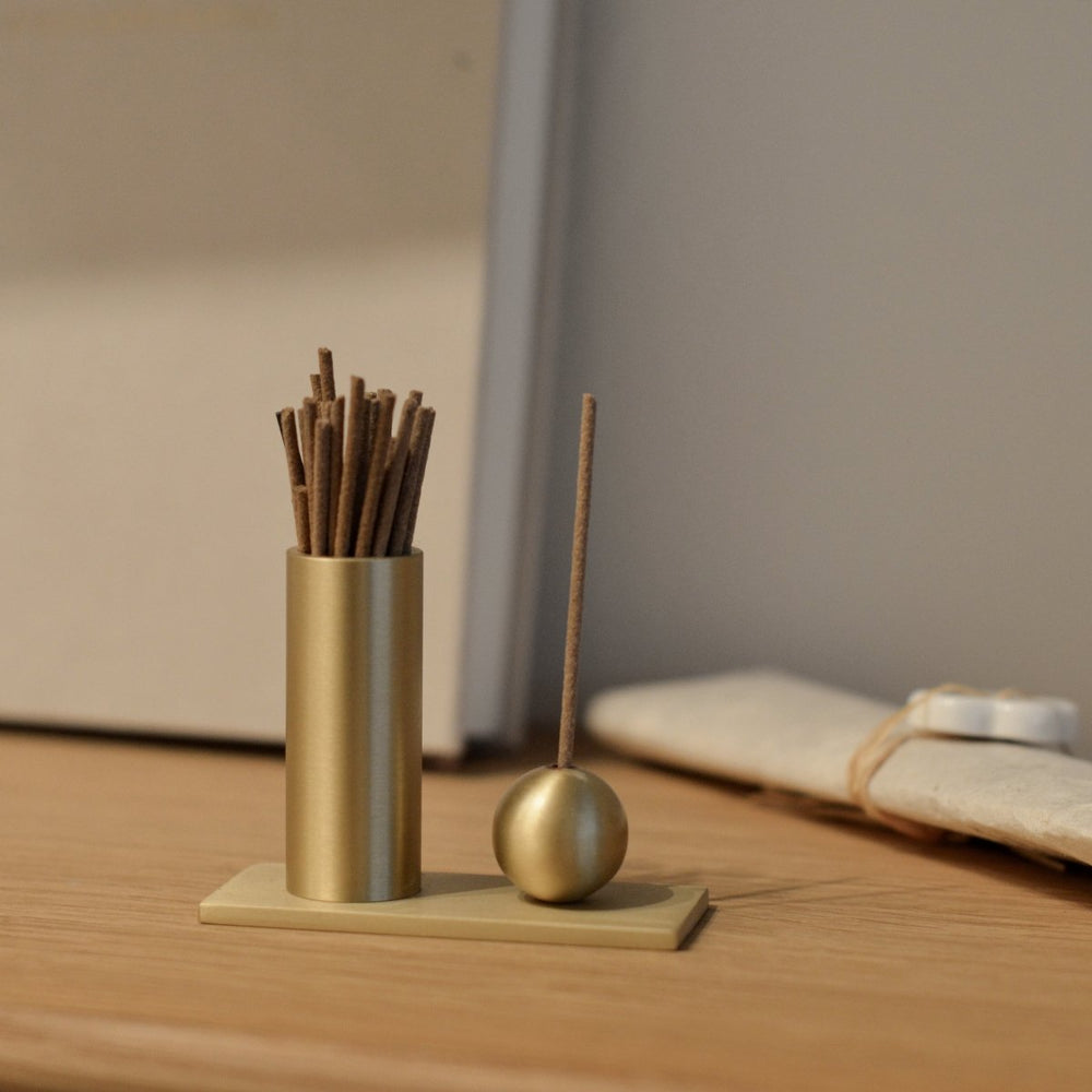 
                      
                        CEDAR AND MYRRH Cylinder & Sphere Brass Incense Holder - lily & onyx
                      
                    