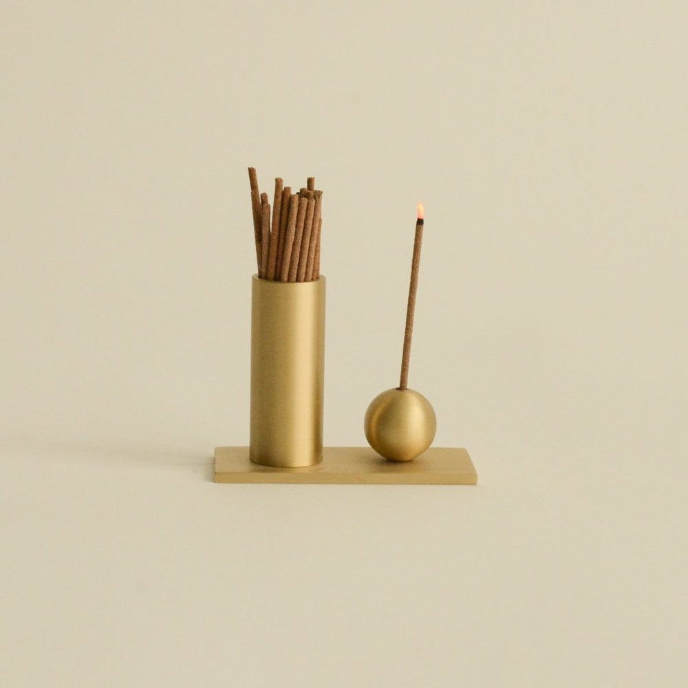 CEDAR AND MYRRH Cylinder & Sphere Brass Incense Holder - lily & onyx