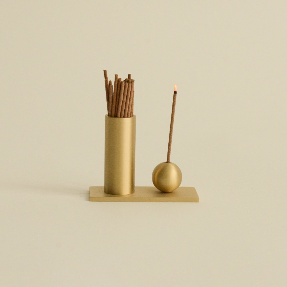 CEDAR AND MYRRH Cylinder & Sphere Brass Incense Holder - lily & onyx