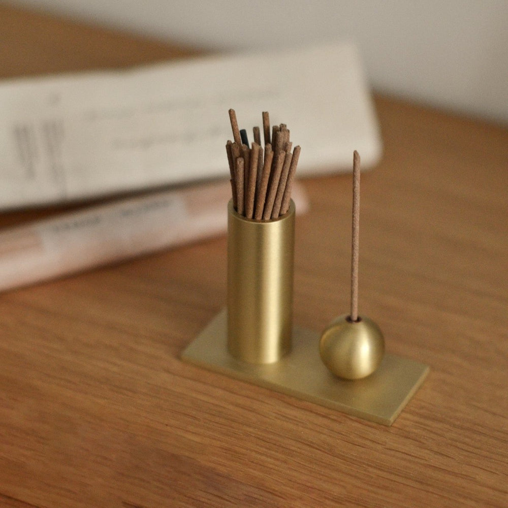 
                      
                        CEDAR AND MYRRH Cylinder & Sphere Brass Incense Holder - lily & onyx
                      
                    