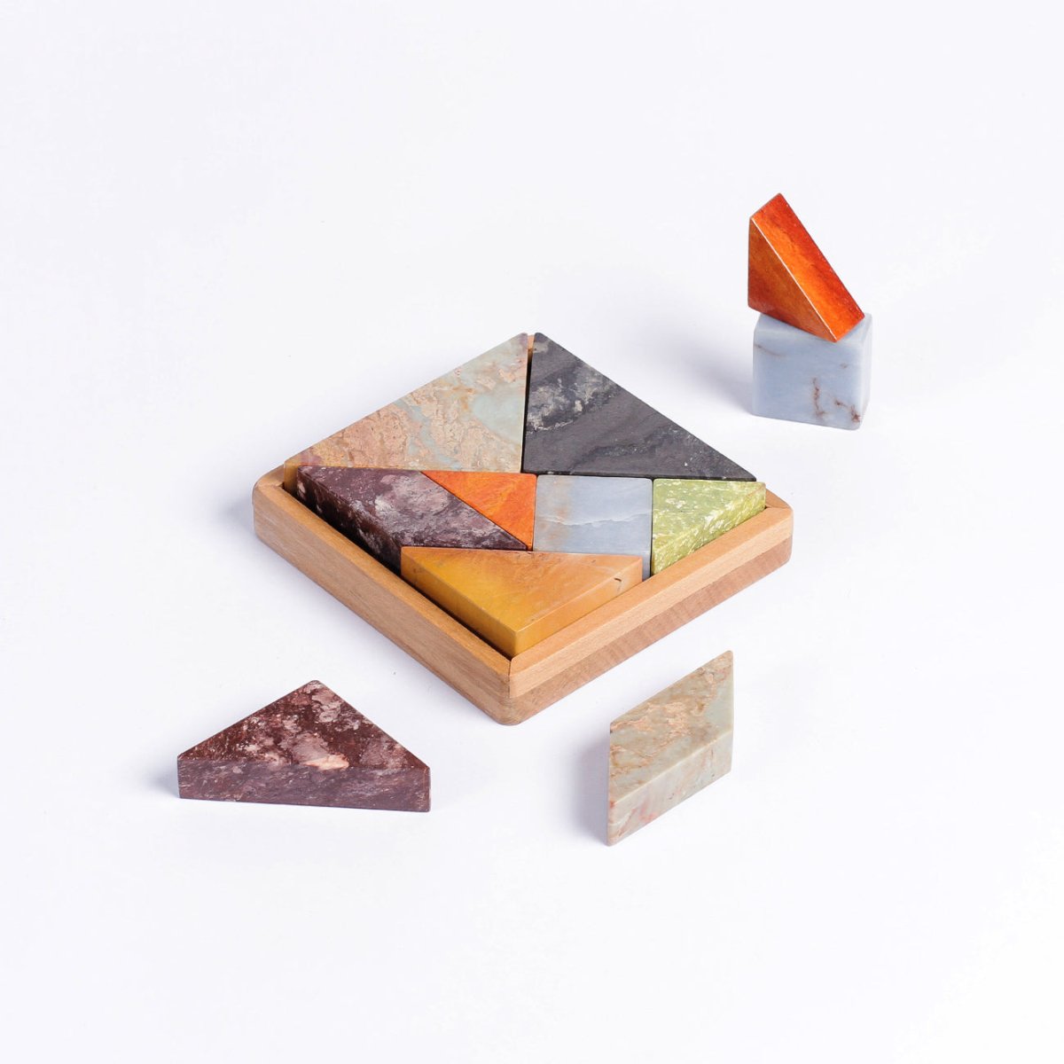 DAR Proyectos Gemstone Tangram Puzzle | Hand - Carved Andean Semi - Precious Stones