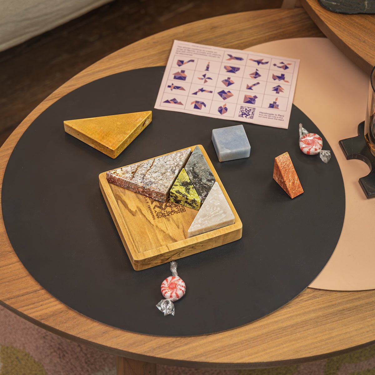 DAR Proyectos Gemstone Tangram Puzzle | Hand - Carved Andean Semi - Precious Stones