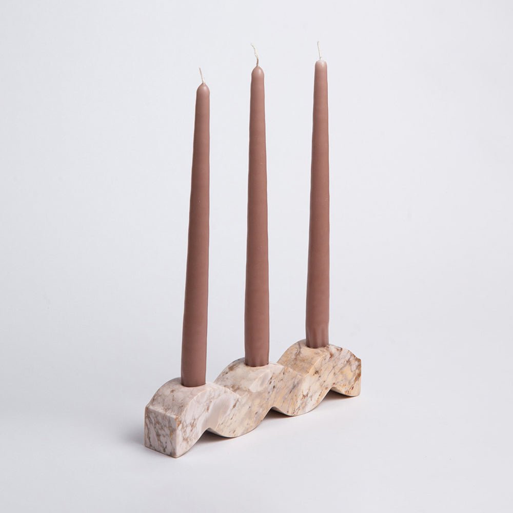 DAR Proyectos Wavy Soapstone Candelabra | Handcarved Reversible Design