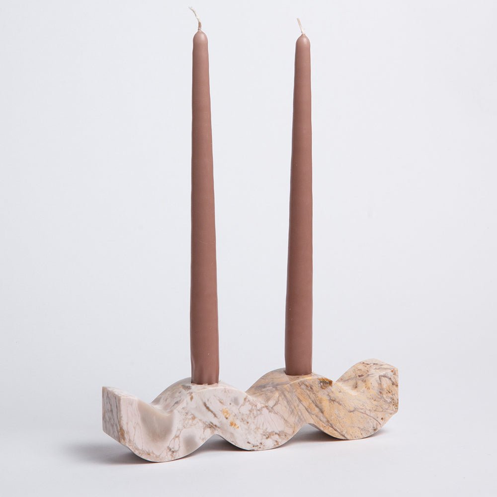 DAR Proyectos Wavy Soapstone Candelabra | Handcarved Reversible Design