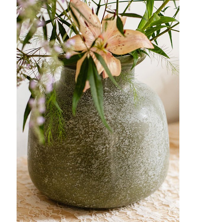 
                      
                        RusticReach Dark Green Matte Textured Glass Vase - lily & onyx
                      
                    