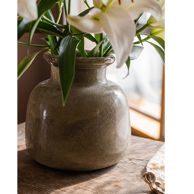 
                      
                        RusticReach Dark Green Matte Textured Glass Vase - lily & onyx
                      
                    