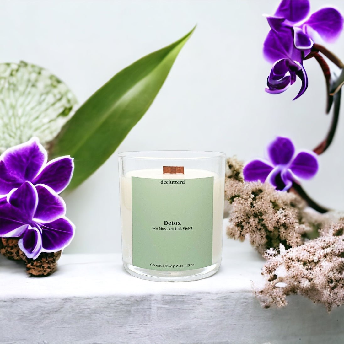 declutterd Detox Wood Wick Candle - Sea Moss & Orchid - 8oz/13oz
