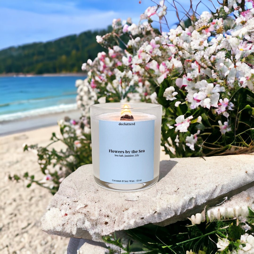 declutterd Flowers by the Sea Wood Wick Candle - Coconut Soy Wax 8oz/13oz