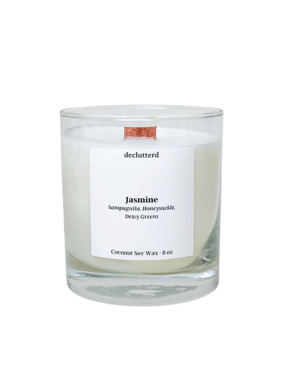 declutterd Jasmine Wood Wick Candle - Coconut Soy Wax with Crackling Sound