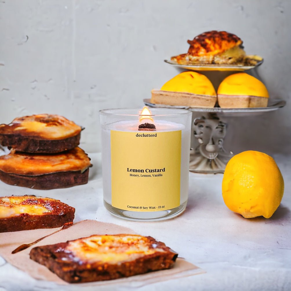 declutterd Lemon Custard Wood Wick Candle - Coconut Soy Wax 8oz/13oz