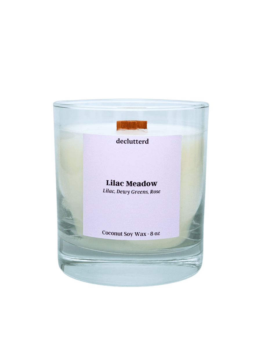 declutterd Lilac Meadow Wood Wick Candle - Coconut Soy Wax, 50 - 65 Hour Burn