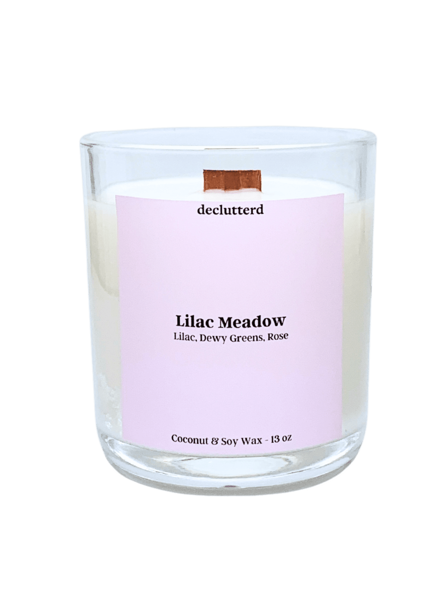 declutterd Lilac Meadow Wood Wick Candle - Coconut Soy Wax, 50 - 65 Hour Burn