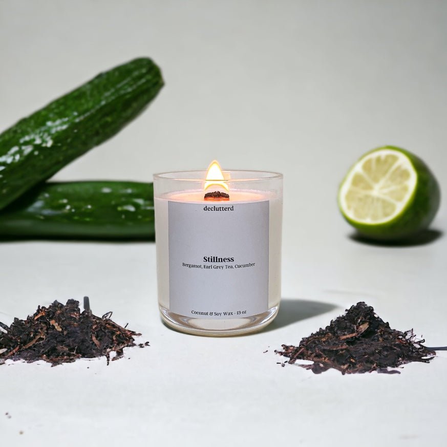 declutterd Stillness Wood Wick Candle - Earl Grey Tea & Bergamot Scent