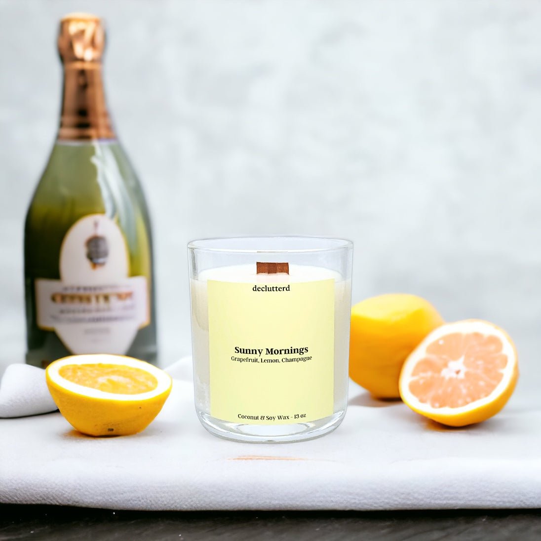declutterd Sunny Mornings Wood Wick Candle - Coconut Soy Wax - Citrus