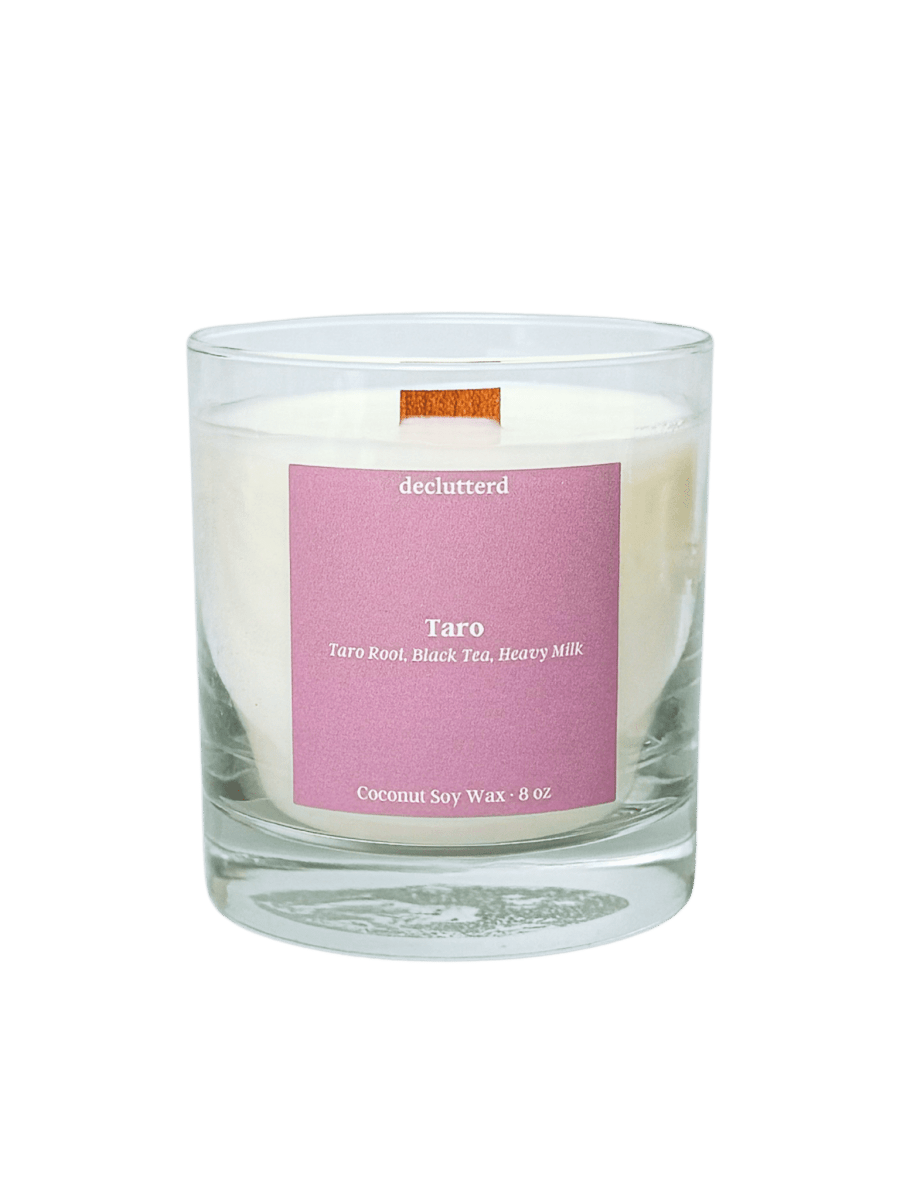 declutterd Taro Wood Wick Candle - Coconut Soy Wax with Black Tea & Milk