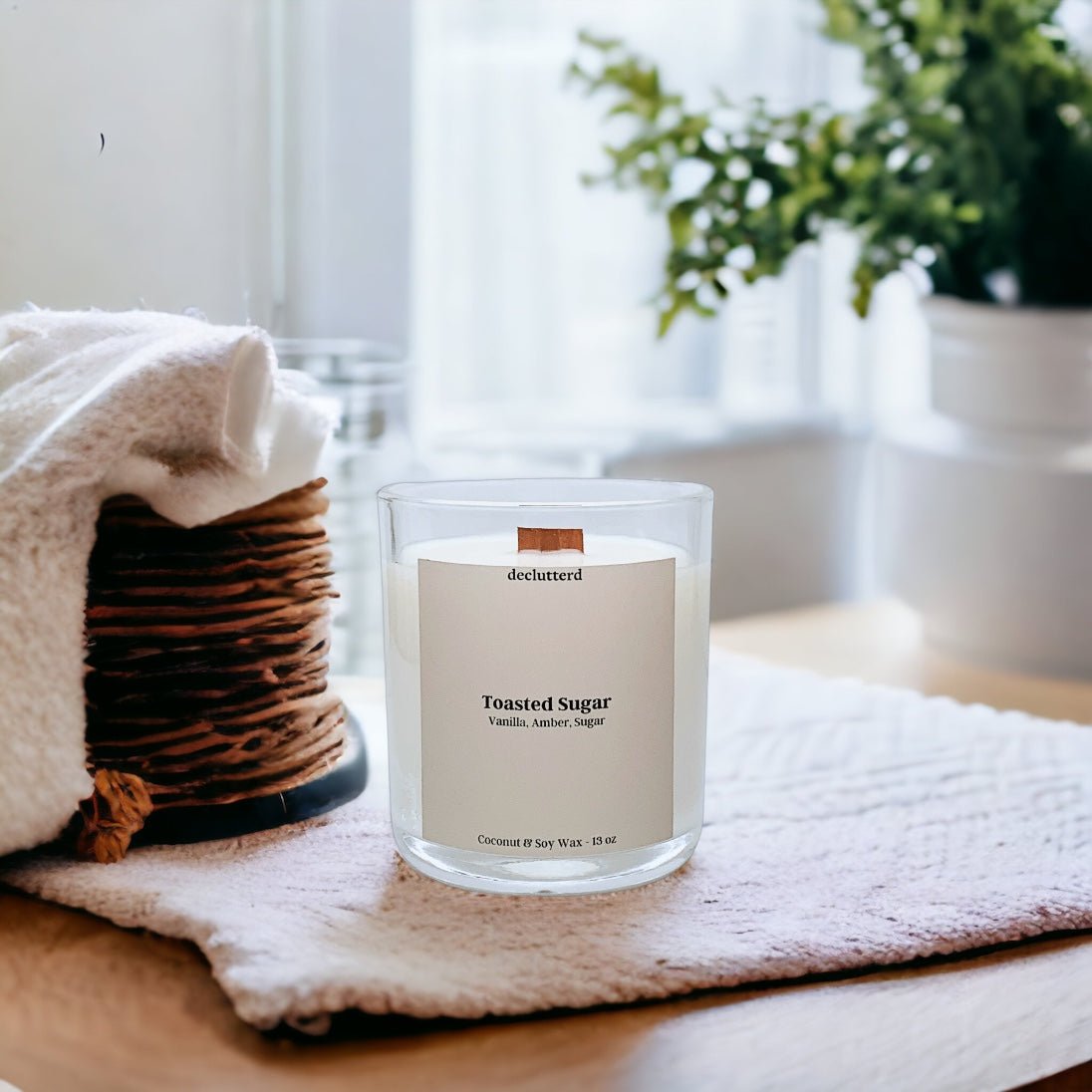 declutterd Toasted Sugar Wood Wick Candle - Coconut Soy Wax 8oz/13oz