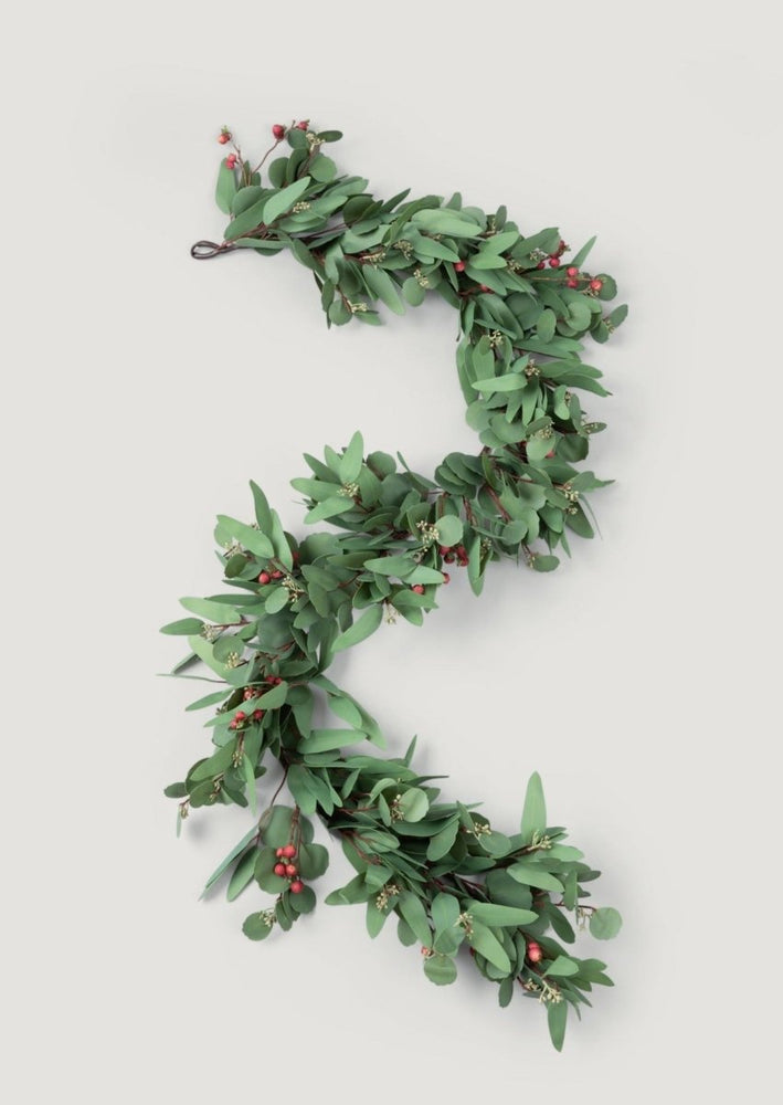 Afloral Deluxe Faux Seeded Eucalyptus Garland with Burgundy Berries - 60" - lily & onyx