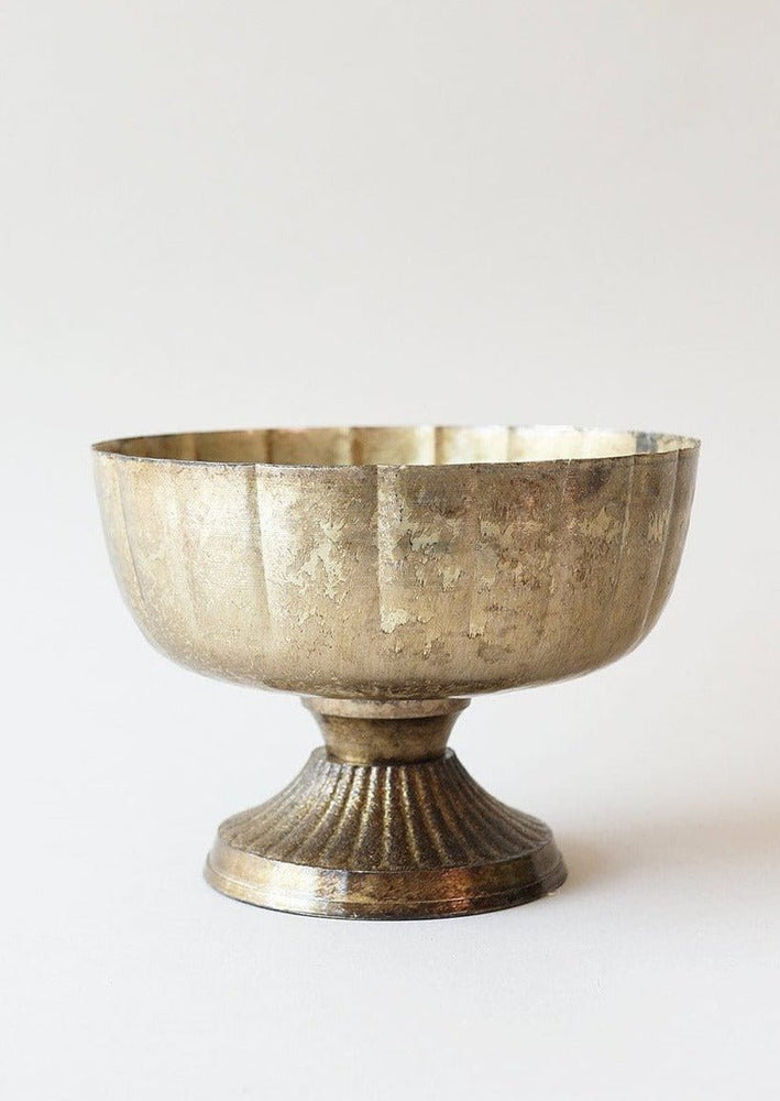 Afloral Distressed Gold Metal Compote Bowl - 8" Wide - lily & onyx