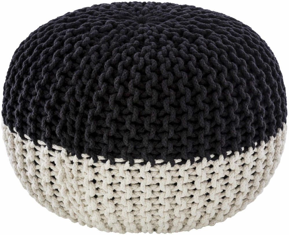 Boutique Rugs Dothan Knitted Black and Off White Pouf - lily & onyx