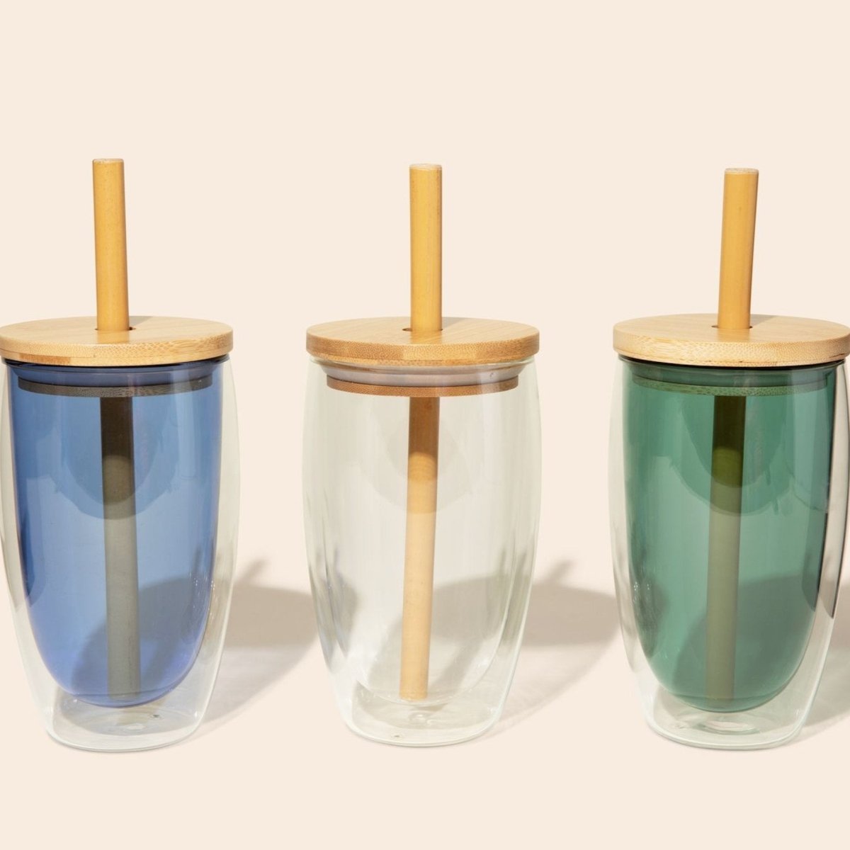 Bamboo Switch Double - Wall Glass Tumbler With Bamboo Straw & Lid - lily & onyx