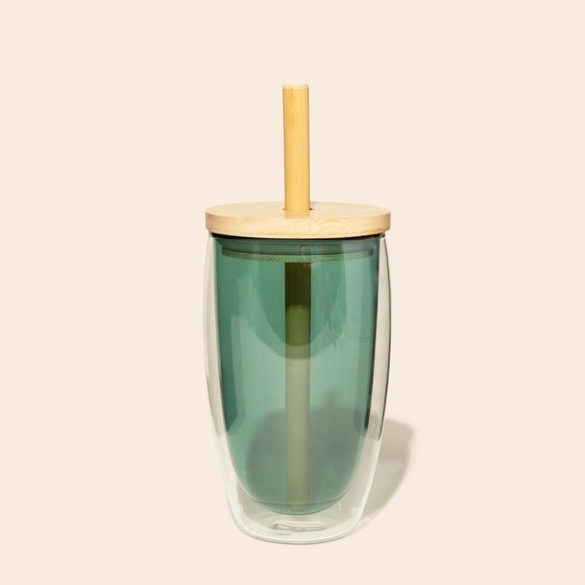 Bamboo Switch Double - Wall Glass Tumbler With Bamboo Straw & Lid - lily & onyx