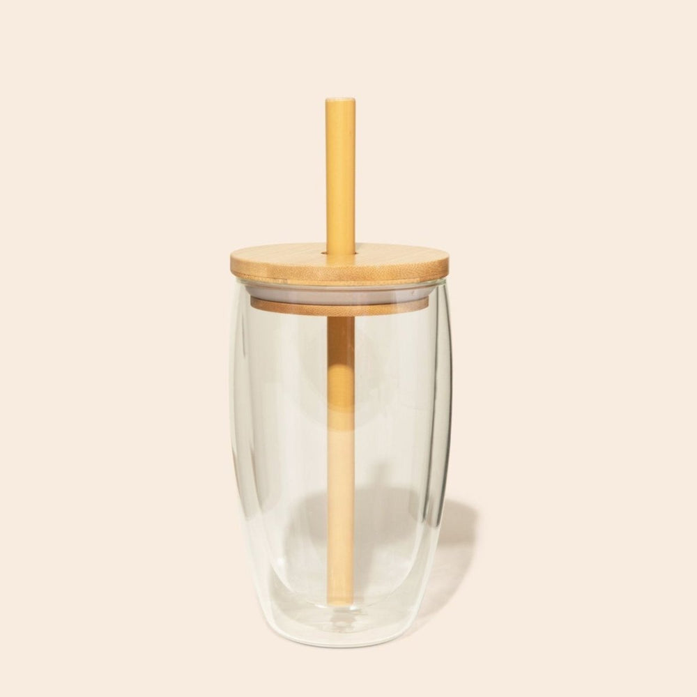 
                      
                        Bamboo Switch Double - Wall Glass Tumbler With Bamboo Straw & Lid - lily & onyx
                      
                    