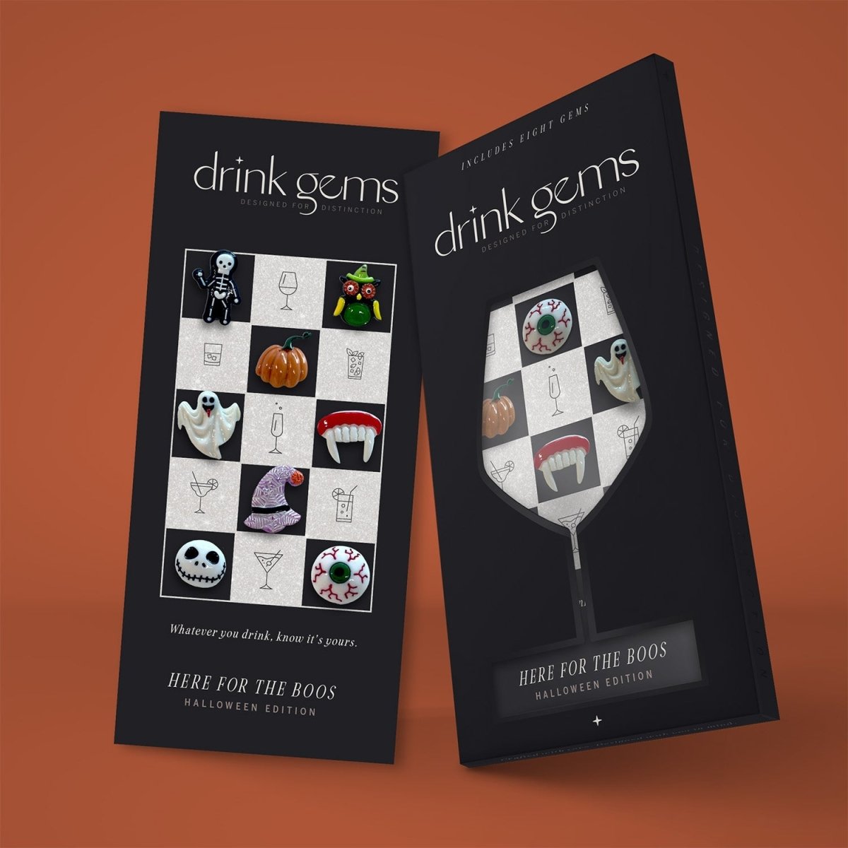 Drink Gems HERE FOR THE BOOS Halloween Wine Glass Charms, Set of 8