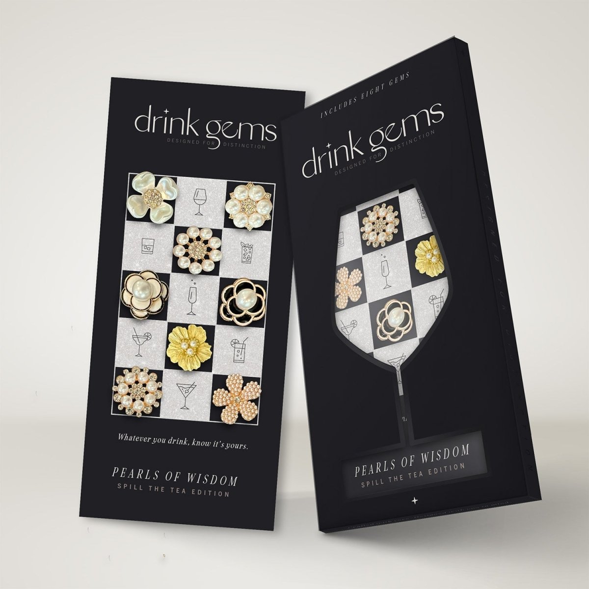 Drink Gems PEARLS OF WISDOM Jeweled Wine Glass Charms, Set of 8