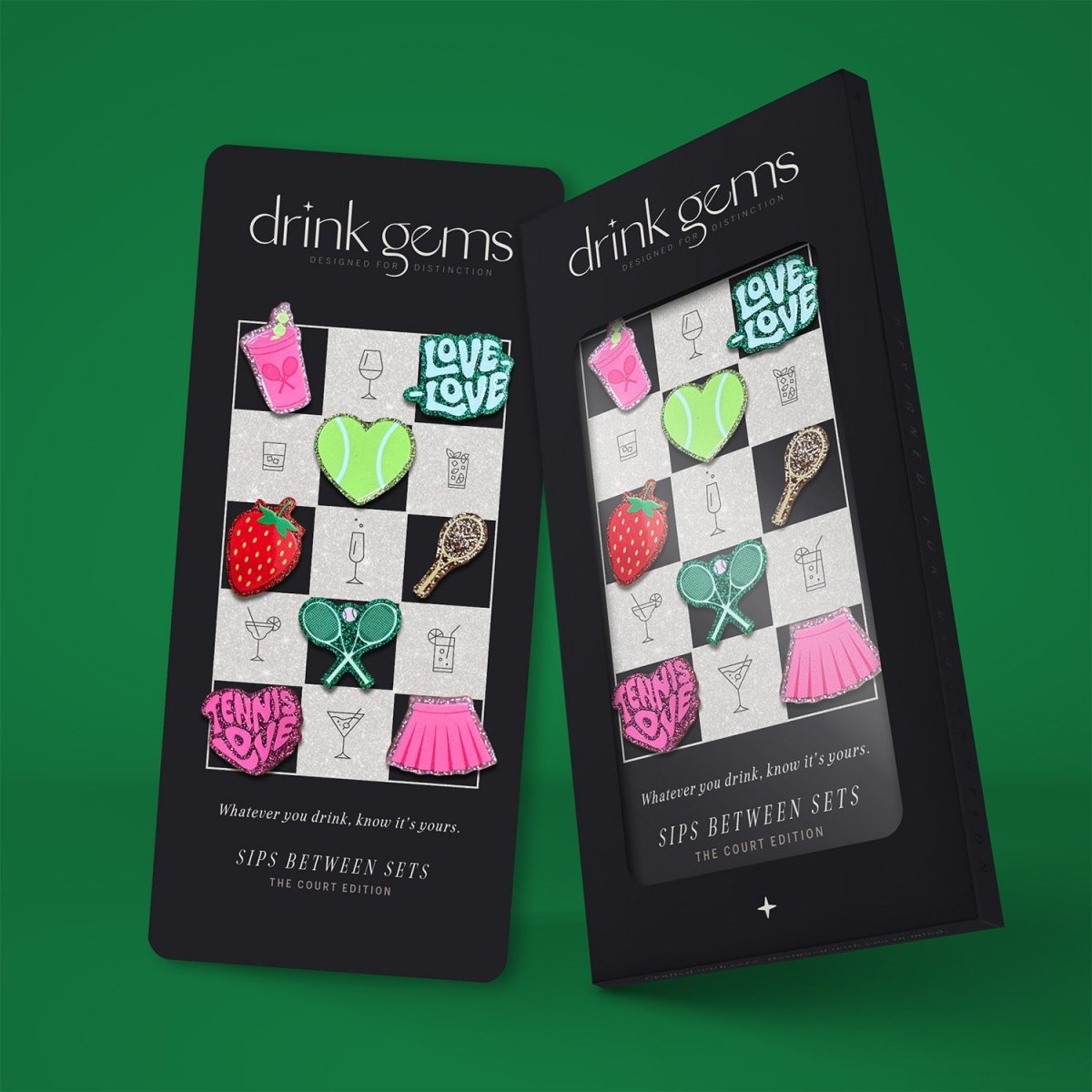 Drink Gems SIPS BETWEEN SETS Tennis Wine Glass Charms, Set of 8