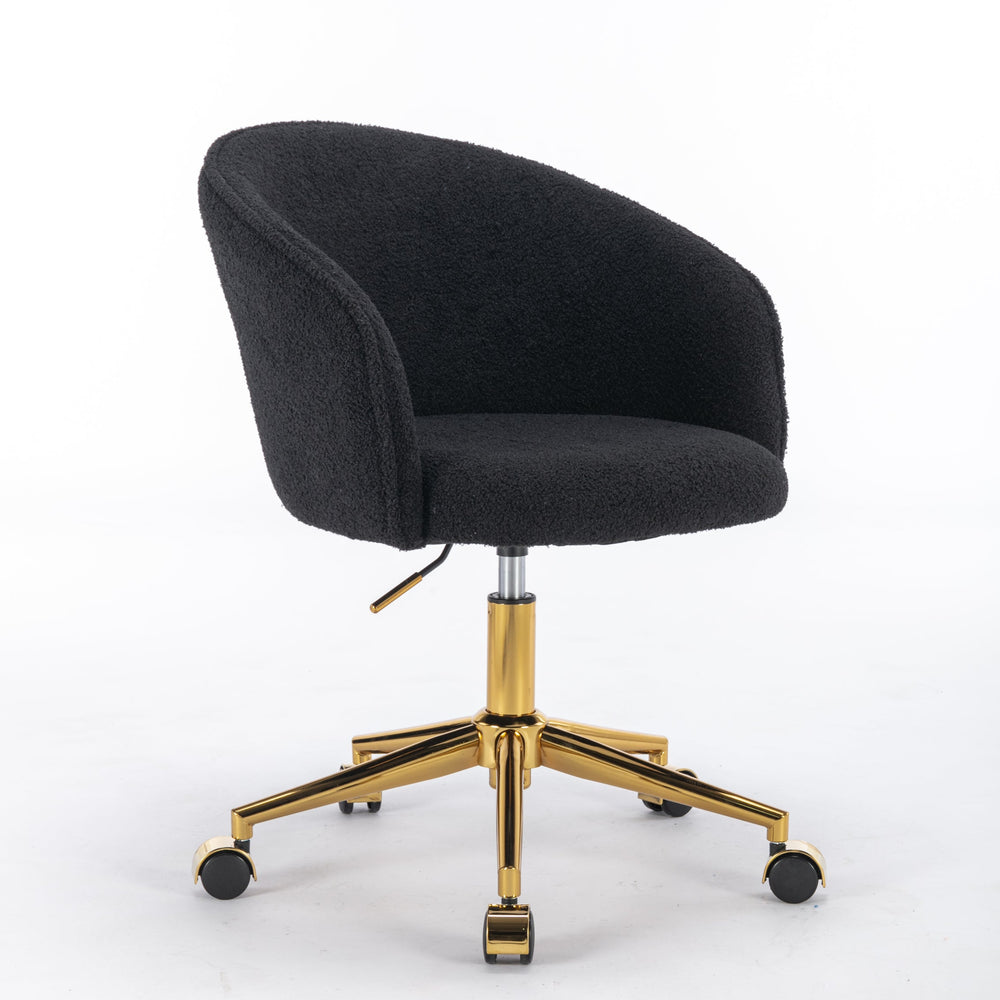 Black Teddy Modern Desk Chair with Gold Rolling Base
