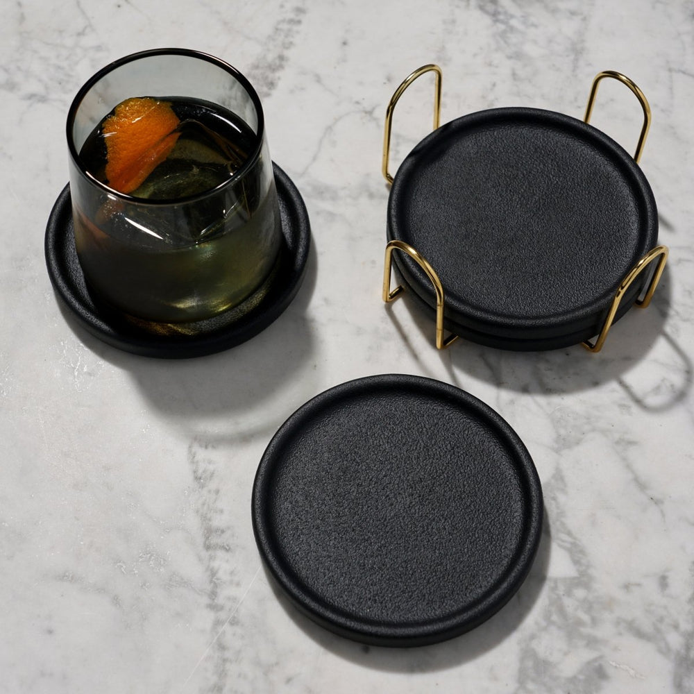 Viski Earthenware Coasters with Stand, Set of 4 - lily & onyx