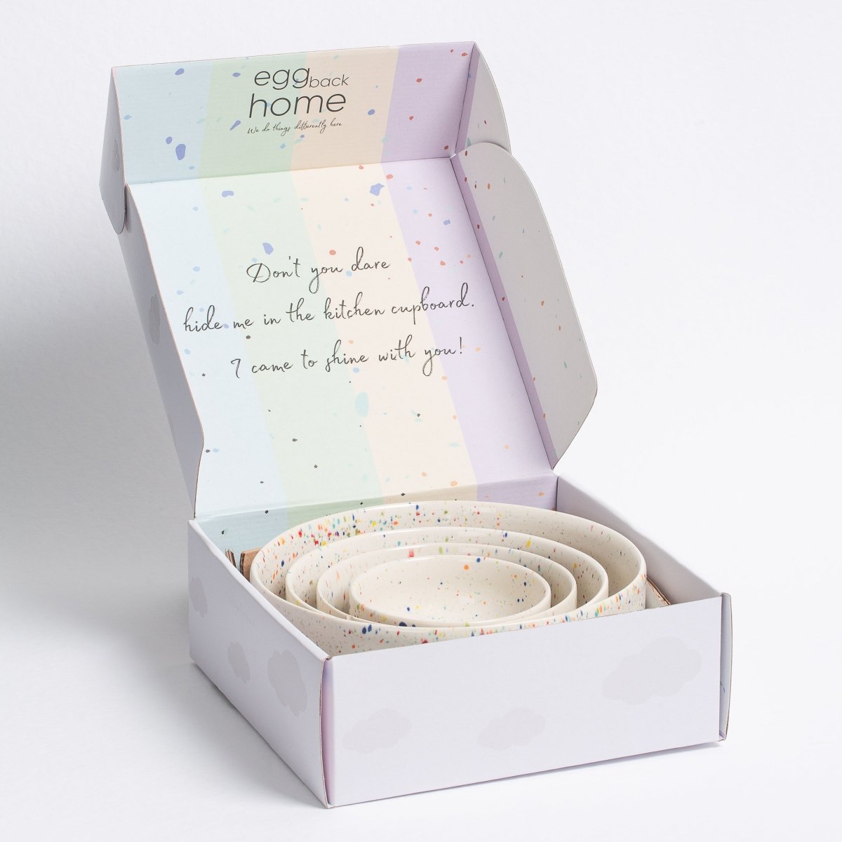 Egg Back Home White Party Collection Ceramic Nesting Bowls, Set of 4