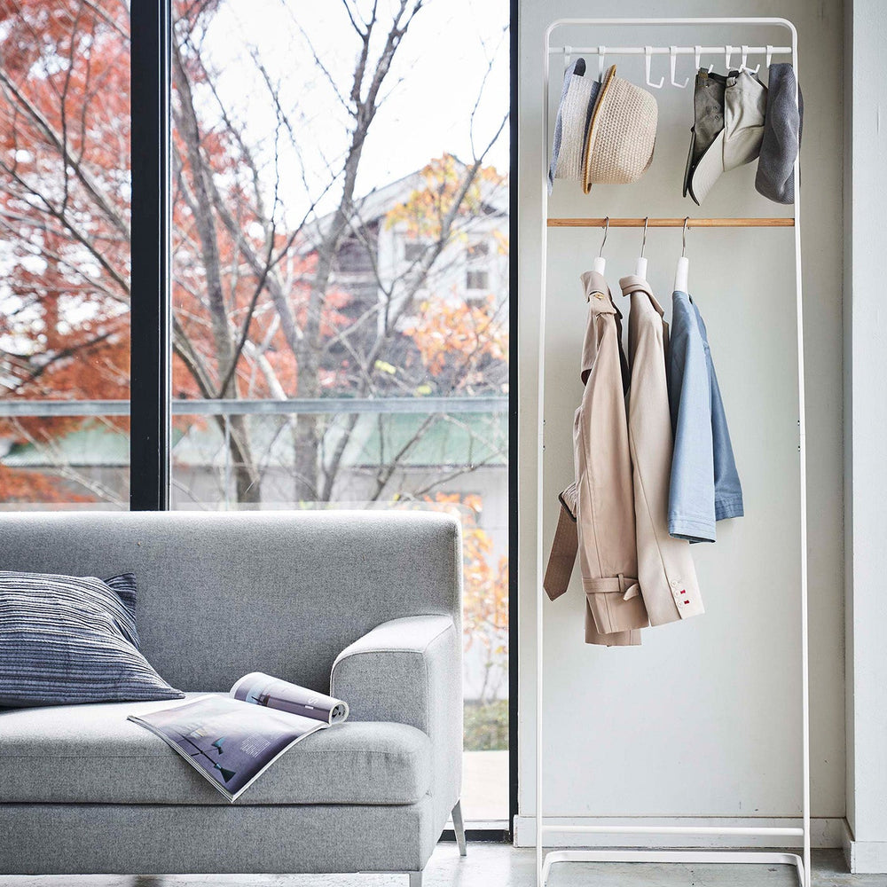 Steel & Wood Coat Rack with Hat Storage, 66" H