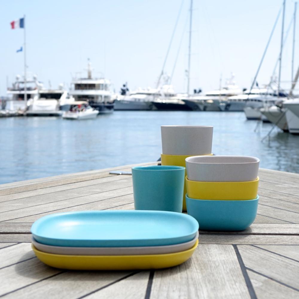 EKOBO Bamboo Medium Plate, 4 Piece Set - Lagoon