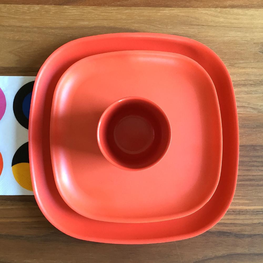 EKOBO Bamboo Medium Plate, 4 Piece Set - Persimmon