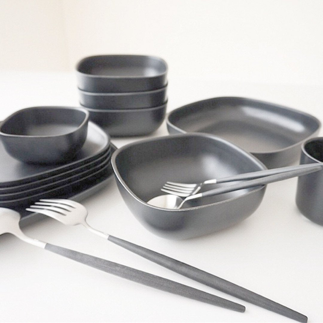 EKOBO Bamboo Pasta Bowl - 4 Piece Set - Smoke