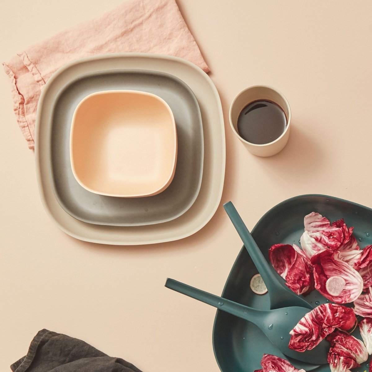 EKOBO Bamboo Solo Salad Bowl, Set of 4 - Blush