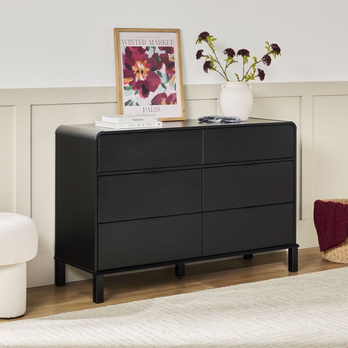 Walker Edison Elias 6 - Drawer Contemporary Dresser with Curved Top - lily & onyx