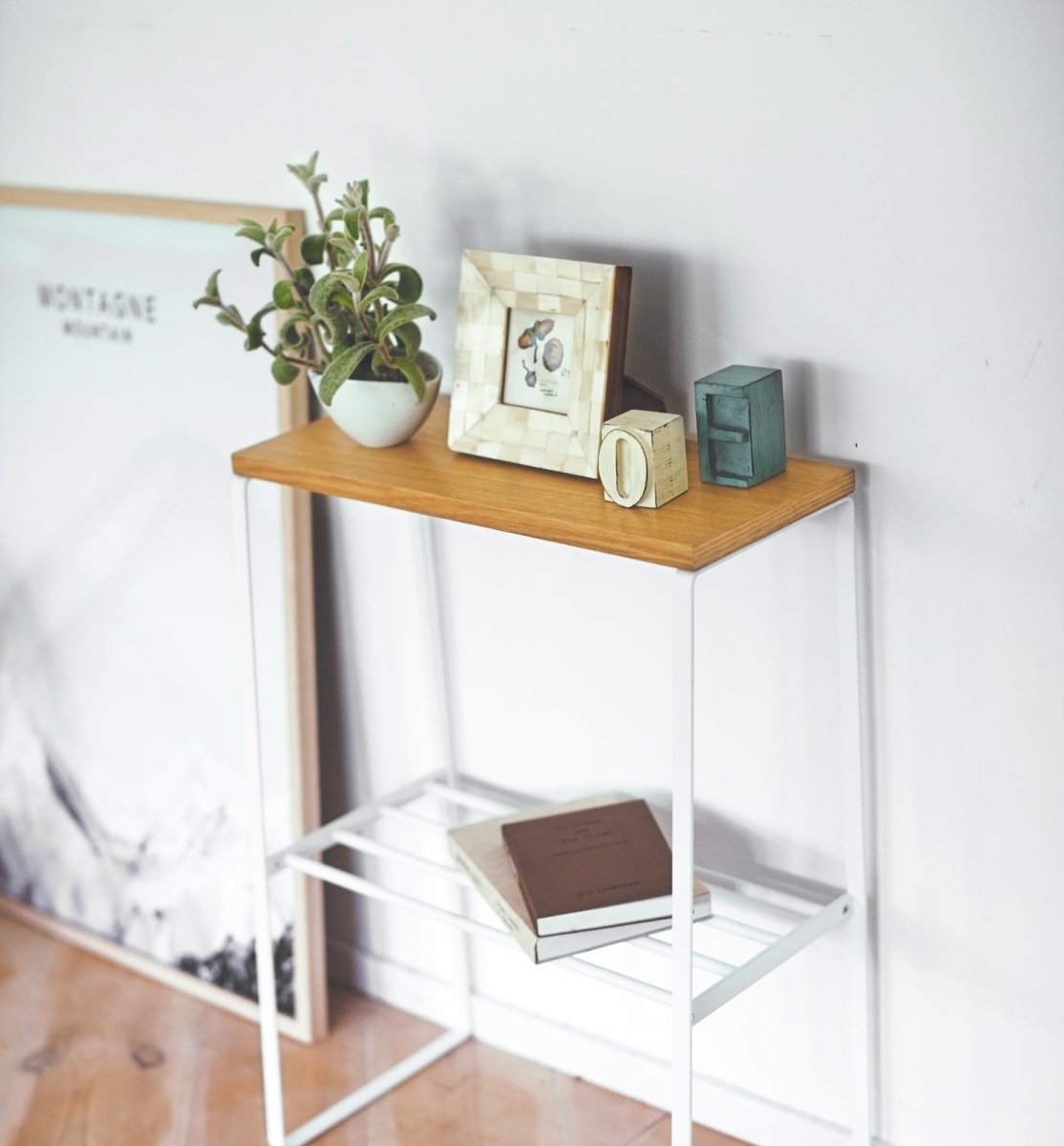 Yamazaki Home End Table, 22" H - Steel + Wood - lily & onyx