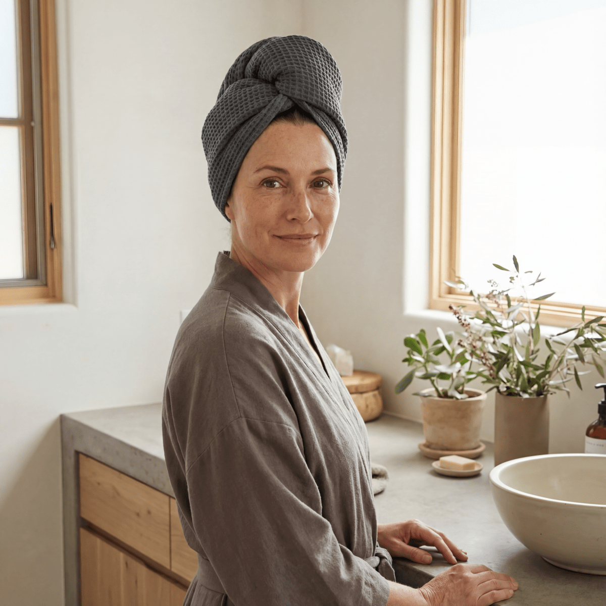 ettitude Bamboo Waffle Hair Towel | Ultra - Absorbent, Frizz - Reducing & Hypoallergenic
