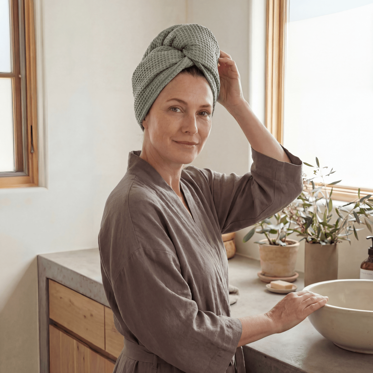 ettitude Bamboo Waffle Hair Towel | Ultra - Absorbent, Frizz - Reducing & Hypoallergenic